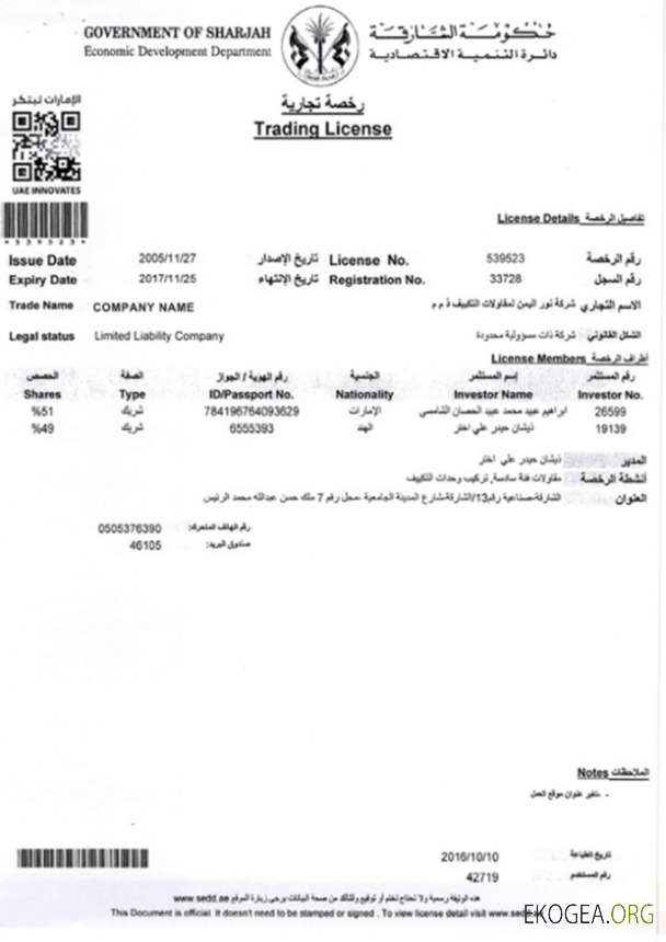 Licence commerciale des Émirats arabes unis 1 template